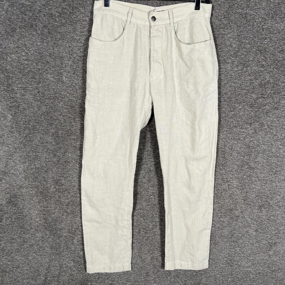Alex Crane Pants Mens 30x27 Beige Linen Chino Slim Tapered Casual Summer